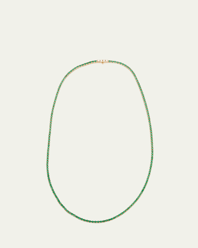18k Yellow Gold Riviera Diamond and Emerald Necklace